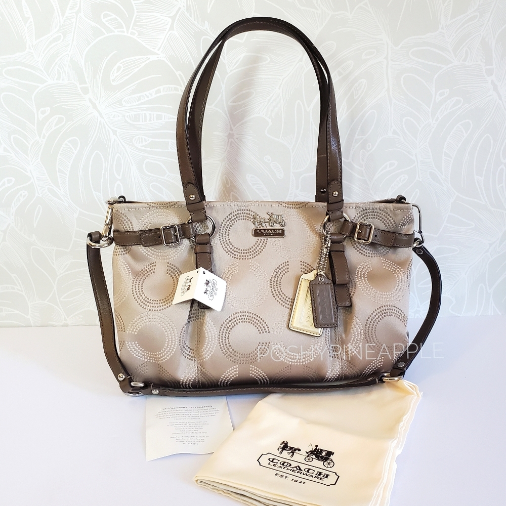 NEW Coach Madison Carryall Crossbody Bag In Khaki Mahogany Brown - Picture 2 of 13